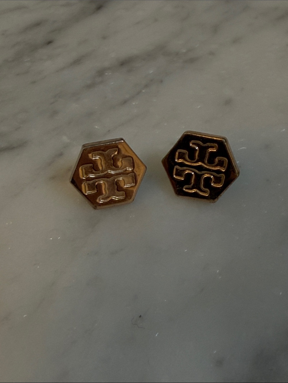 Tory Burch Gold Tone Hexagon Logo earrings